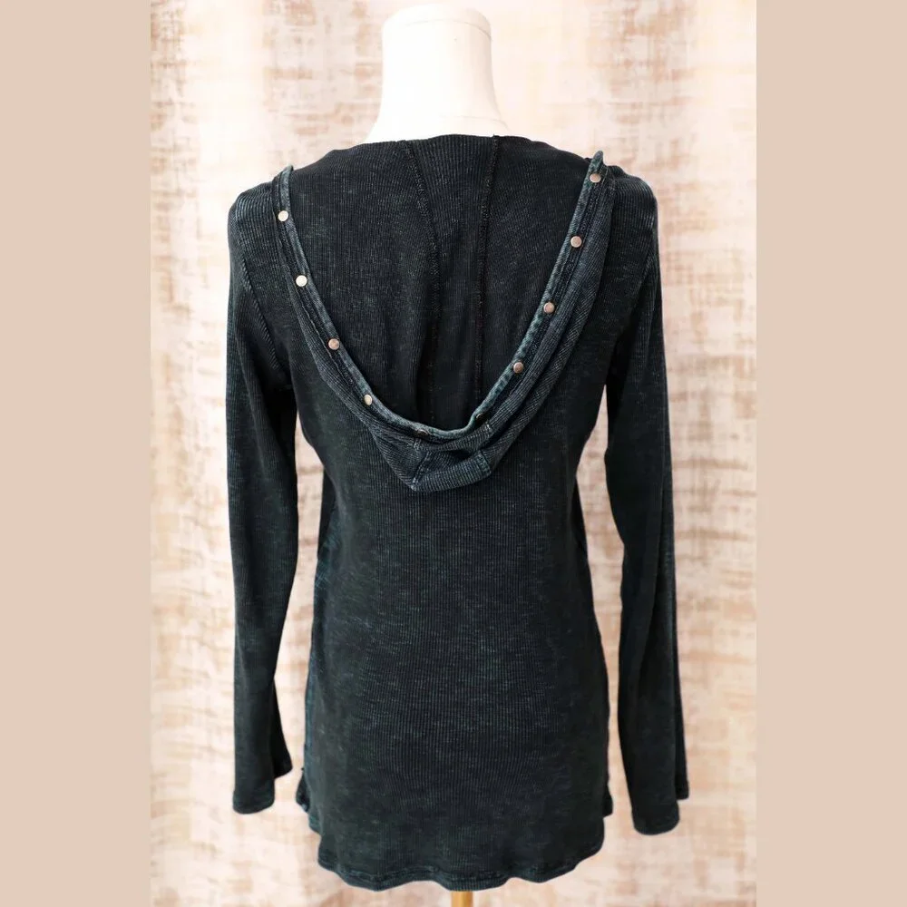 Black Acid Wash Turquoise Hoodie Size S - Picture 3 of 4